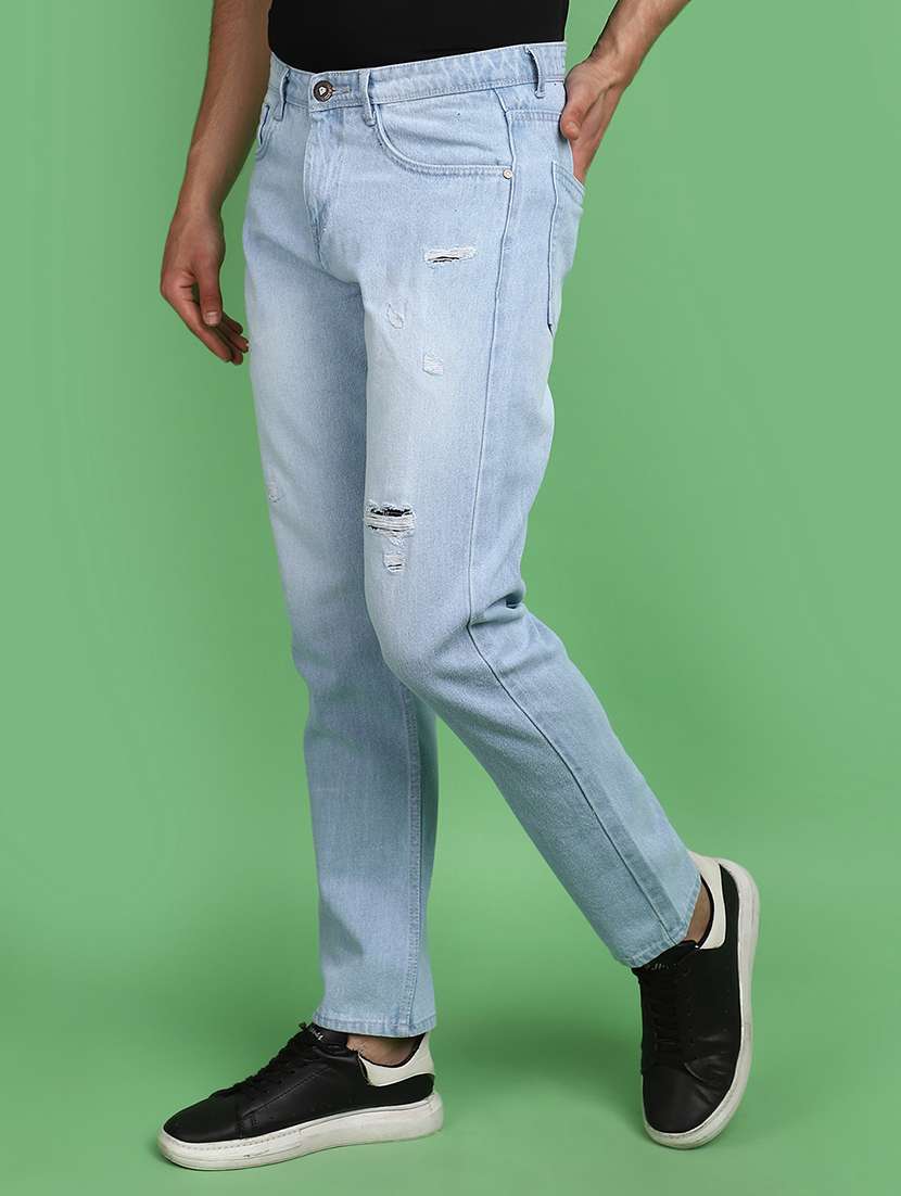 men light blue distressed slim fit jeans - 21016230 -  Standard Image - 1