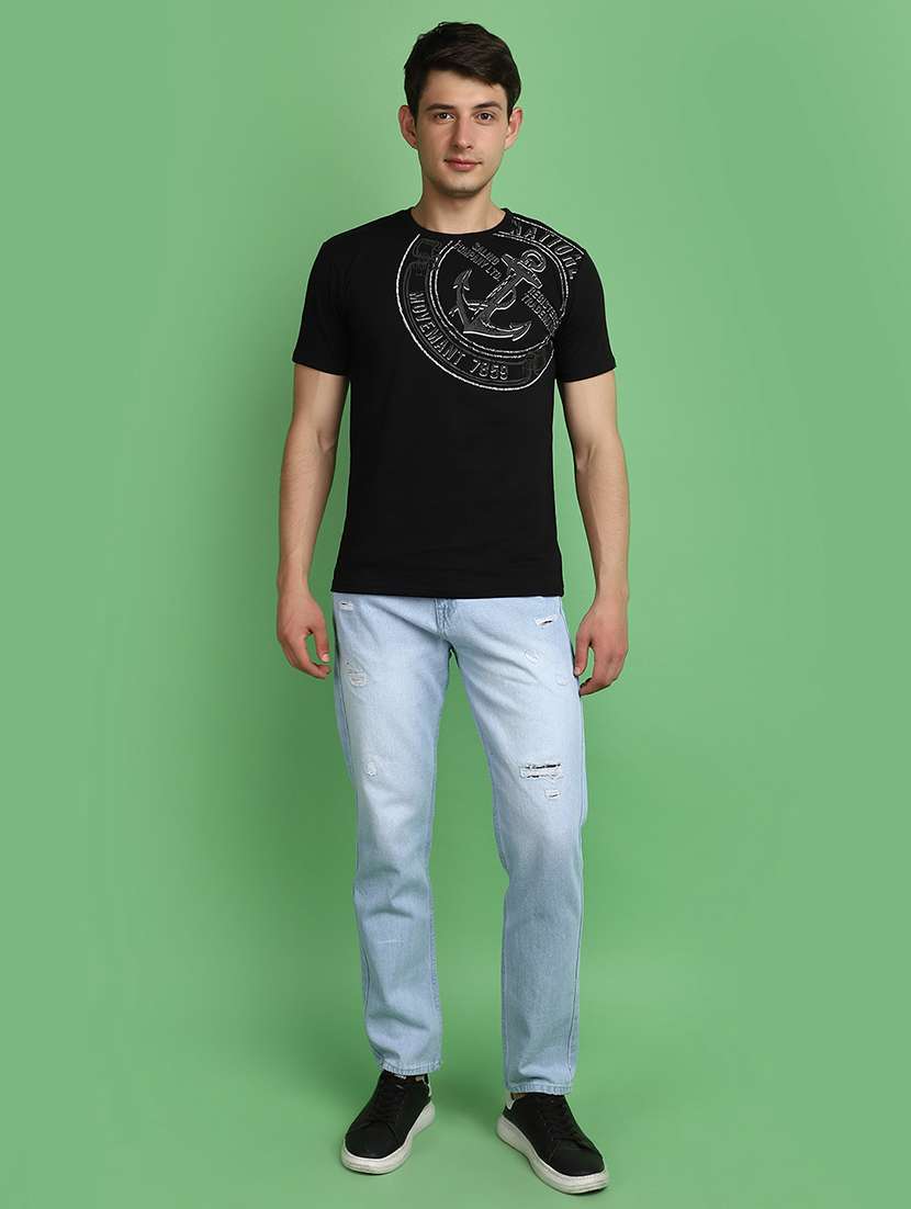 men light blue distressed slim fit jeans - 21016230 -  Standard Image - 4