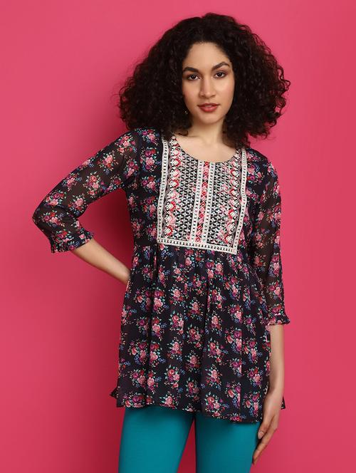 women orange printed round neck top - 21016246 -  Standard Image - 0