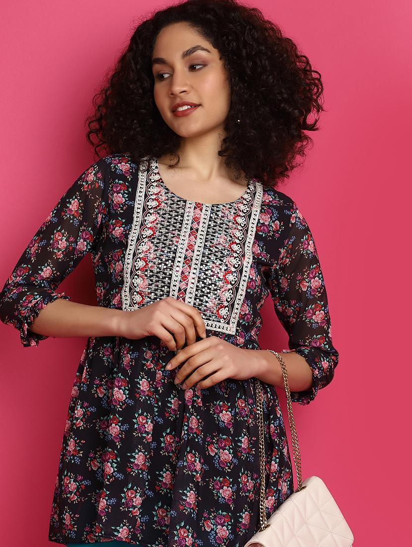 women orange printed round neck top - 21016246 -  Standard Image - 1