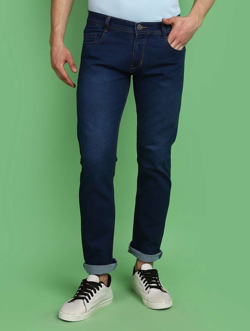 men mid rise plain jeans