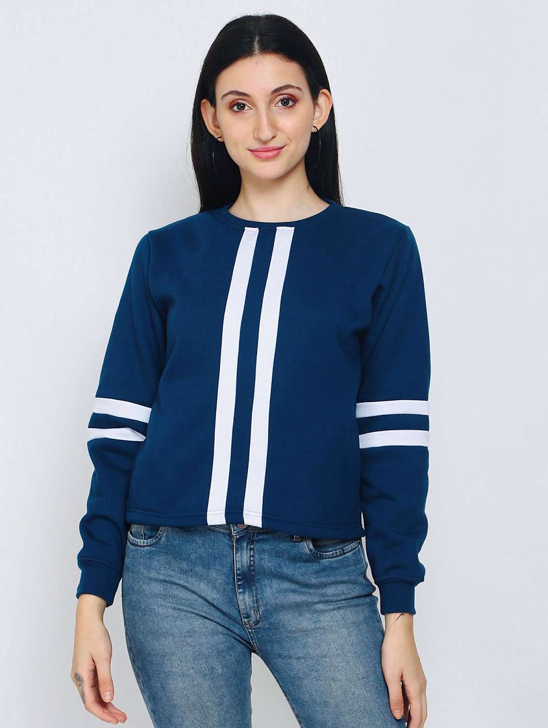 blue striped detailed sweatshirt - 21016380 -  Zoom Image - 0