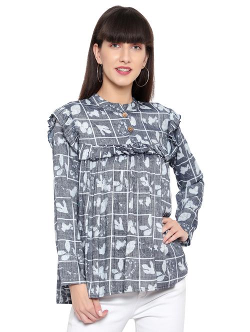 grey viscose floral top - 21016426 -  Standard Image - 0