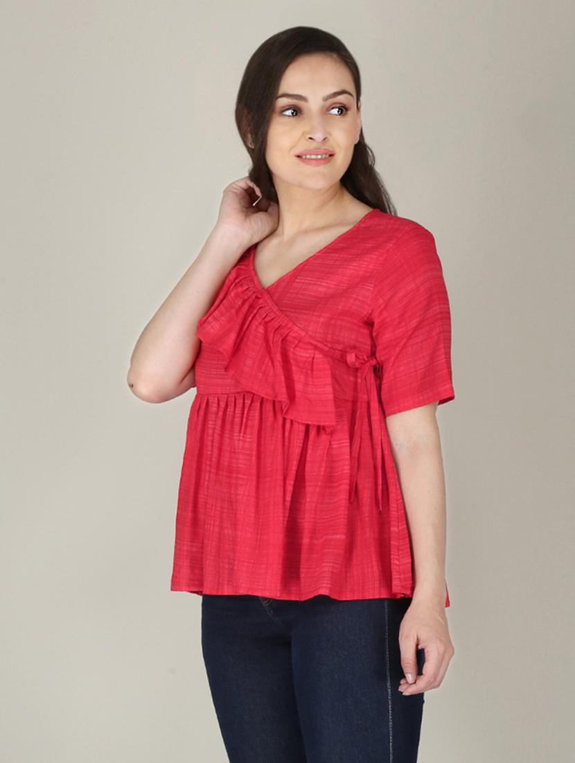 pink checked printed peplum top - 21016428 - Standard Image - 1