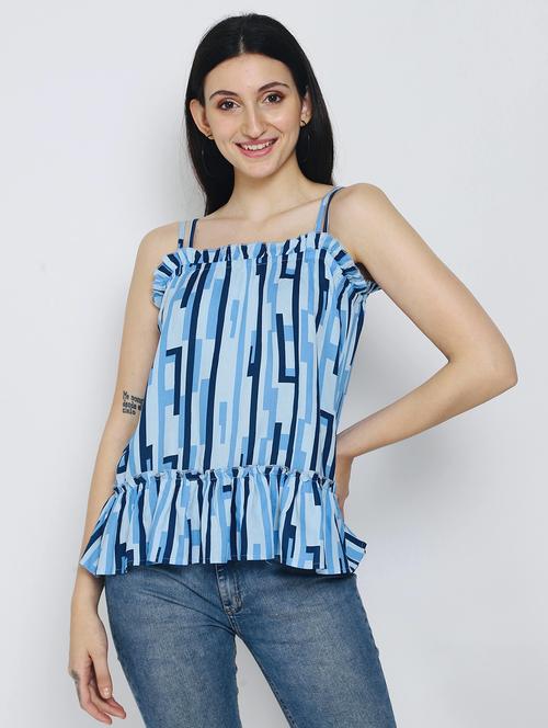 women printed shoulder strap tiered top - 21016446 - Standard Image - 0