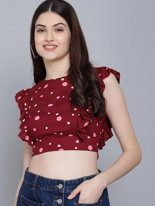 maroon viscose crop top - 21016449 - Standard Image - 0