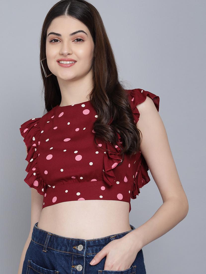 maroon viscose crop top - 21016449 - Zoom Image - 0