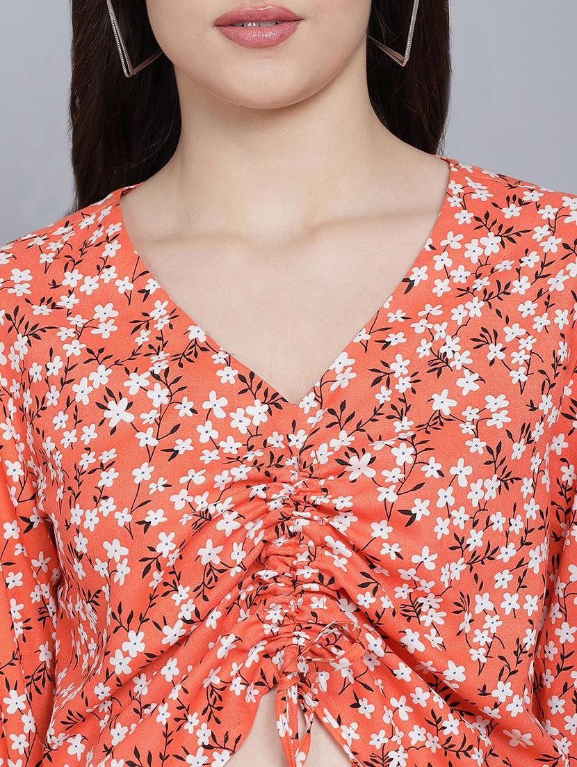 women orange floral printed crop top - 21016456 - Standard Image - 4