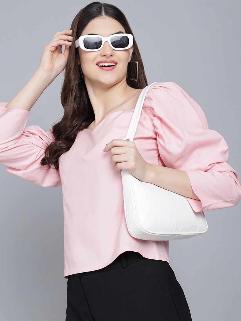 women solid pink casual top - 21016457 - Standard Image - 1