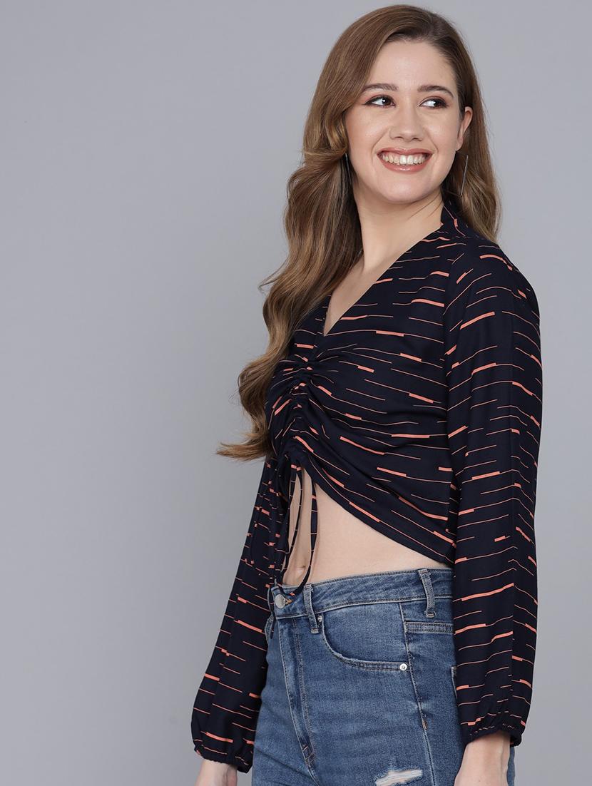 dark blue viscose crop top - 21016459 -  Standard Image - 1