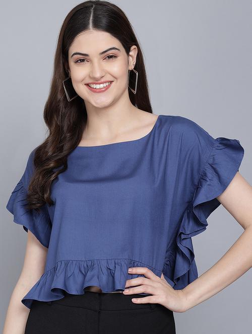 blue viscose crop top - 21016462 - Standard Image - 0