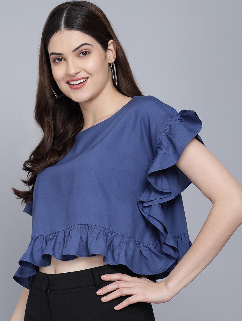 blue viscose crop top - 21016462 - Standard Image - 1