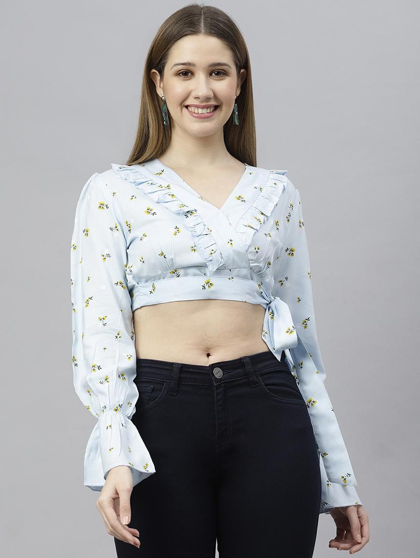 aqua blue viscose crop top - 21016485 -  Zoom Image - 0