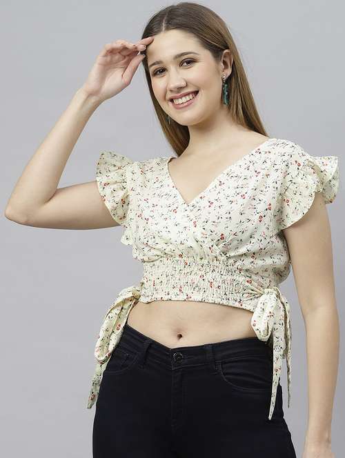 pastel yellow viscose crop top - 21016486 -  Standard Image - 0