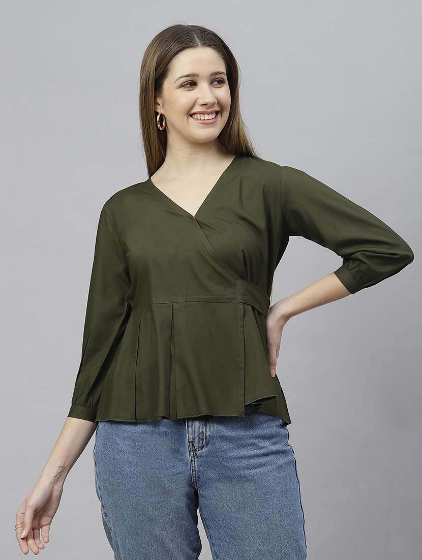 solid dark green detailed peplum top