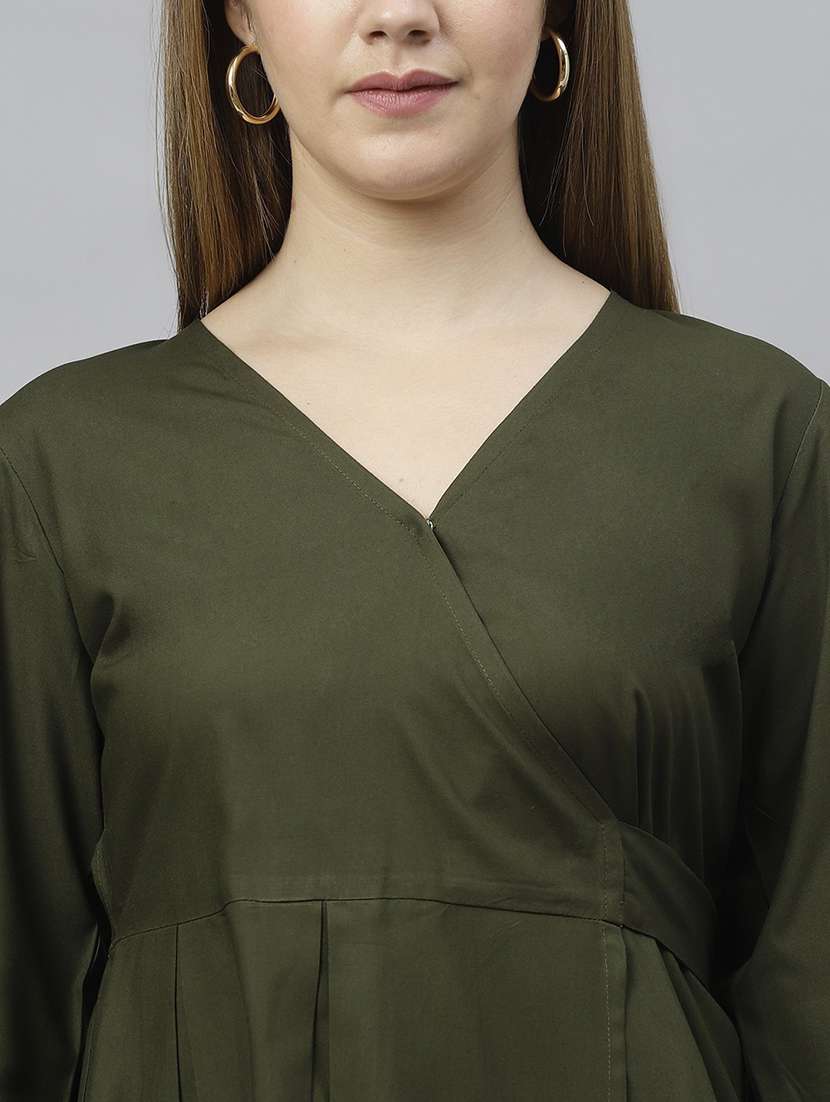 solid dark green detailed peplum top - 21016487 -  Standard Image - 4