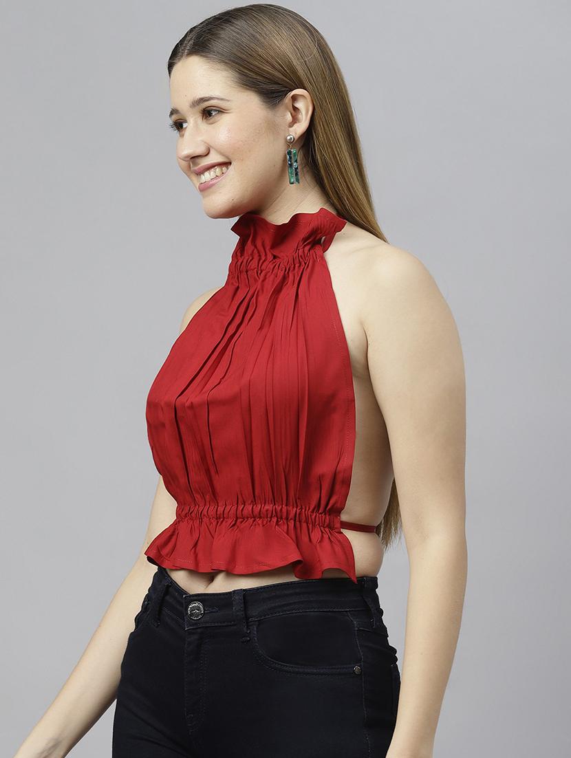 maroon viscose crop top - 21016488 -  Standard Image - 1