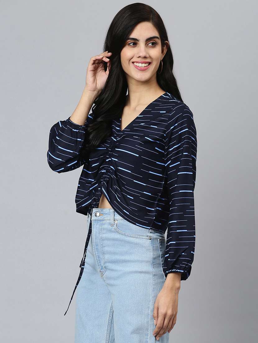 navy blue viscose crop top - 21016489 -  Standard Image - 1