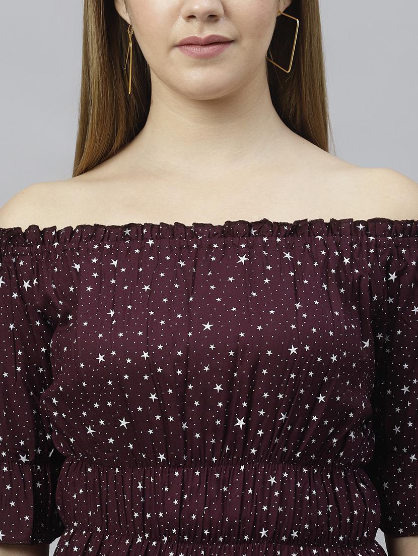 burgundy printed detailed casual top - 21016494 - Standard Image - 4