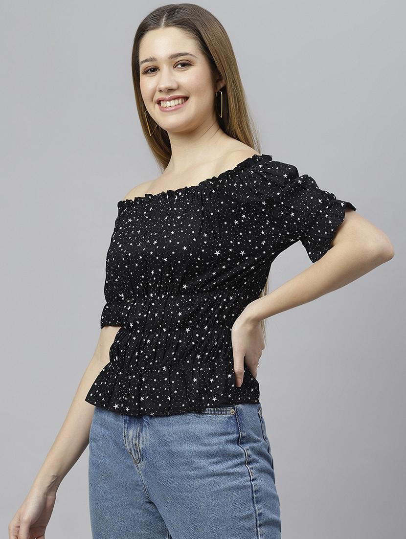 black printed detailed casual top - 21016496 -  Standard Image - 1