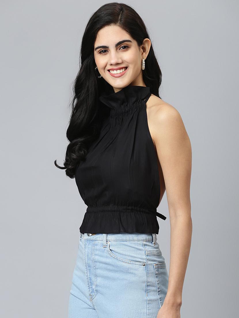 women solid halter neck backless top - 21016501 -  Standard Image - 1