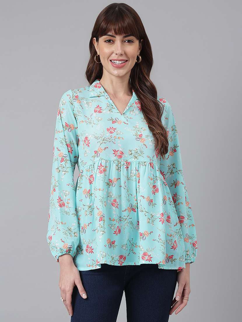 light blue floral printed peplum top