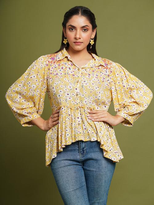 yellow viscose shirt top - 21016521 - Standard Image - 0
