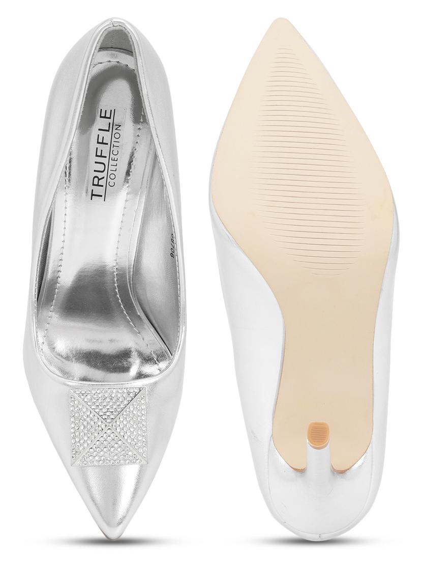 silver pu slip on sandals - 21016586 - Standard Image - 4