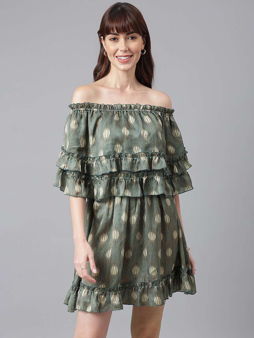 women green printed a-line dress - 21016643 - Zoom Image - 0