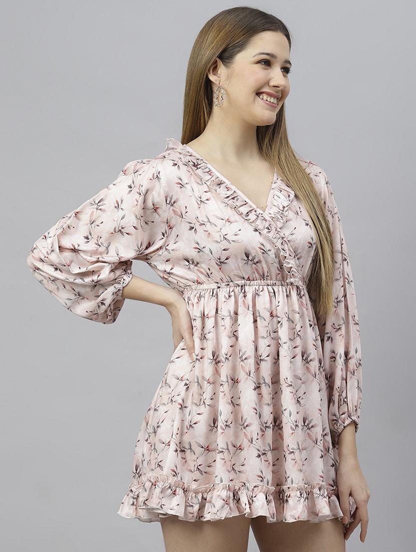 women pink printed fit & flare dress - 21016647 - Standard Image - 1