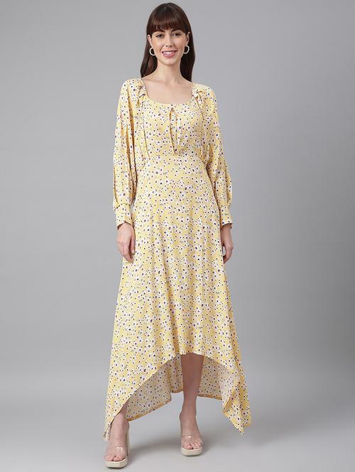 women yellow printed fit & flare dress - 21016648 -  Standard Image - 0