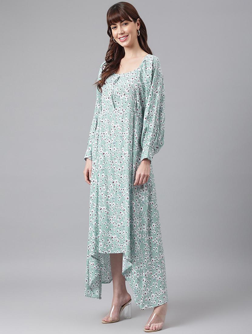 women light blue floral printed fit & flare dress - 21016649 - Standard Image - 1