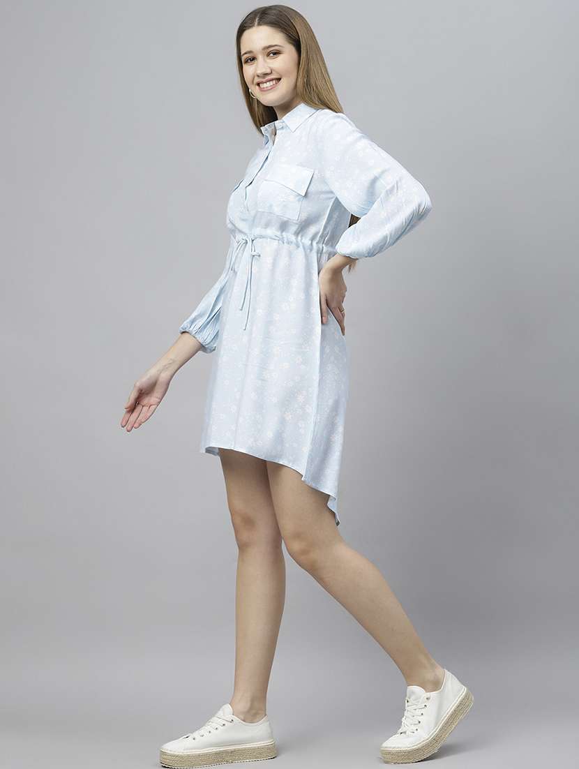 women light blue printed fit & flare dress - 21016650 - Standard Image - 1