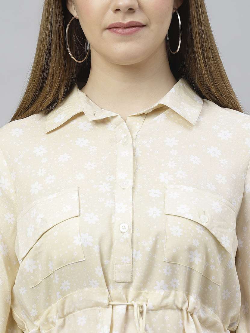yellow floral printed high low detailed dress - 21016651 - Standard Image - 4