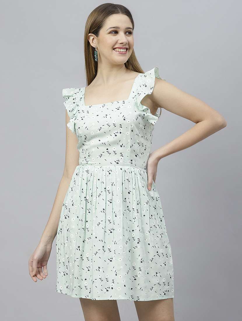 green floral printed detailed dress - 21016654 - Zoom Image - 0