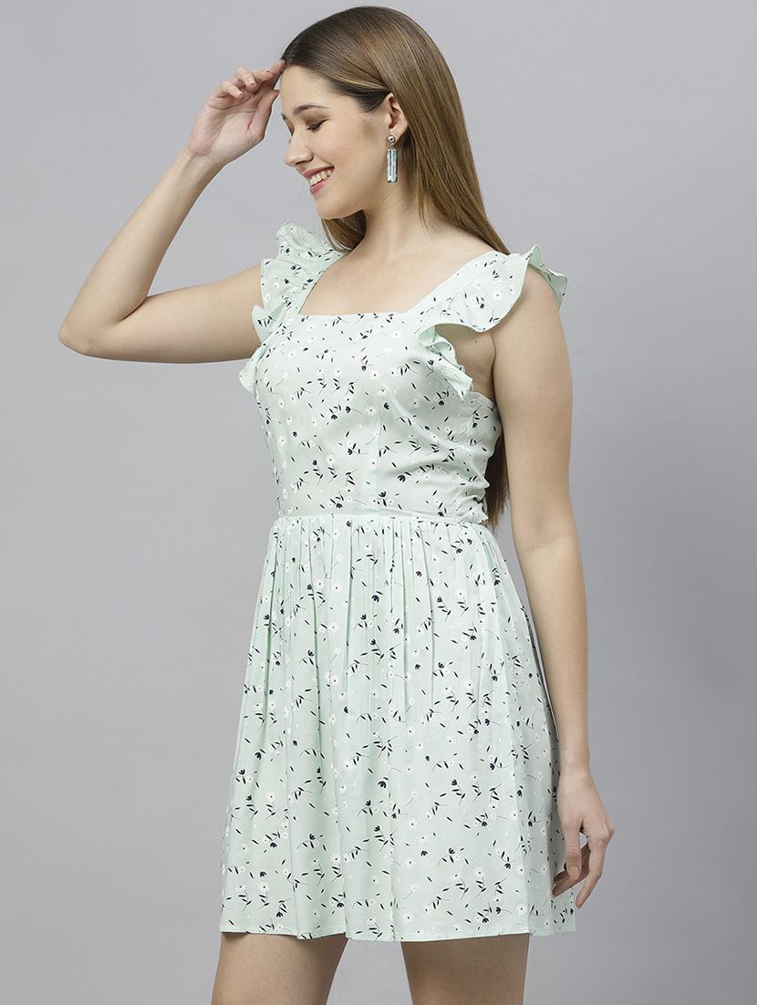 green floral printed detailed dress - 21016654 - Standard Image - 1