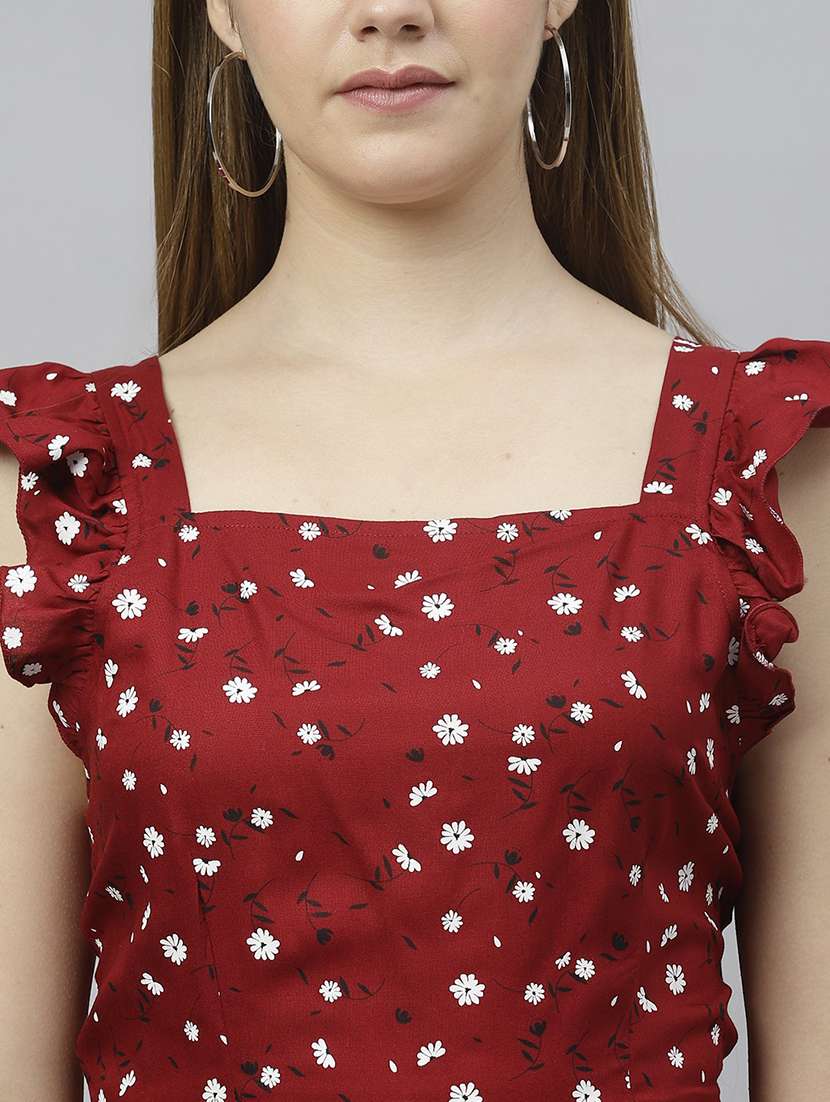 maroon floral printed detailed dress - 21016655 - Standard Image - 4