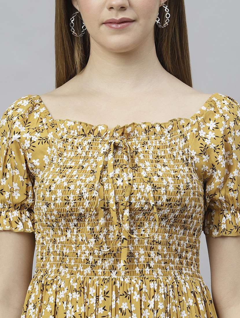 women yellow printed fit & flare dress - 21016658 -  Standard Image - 4