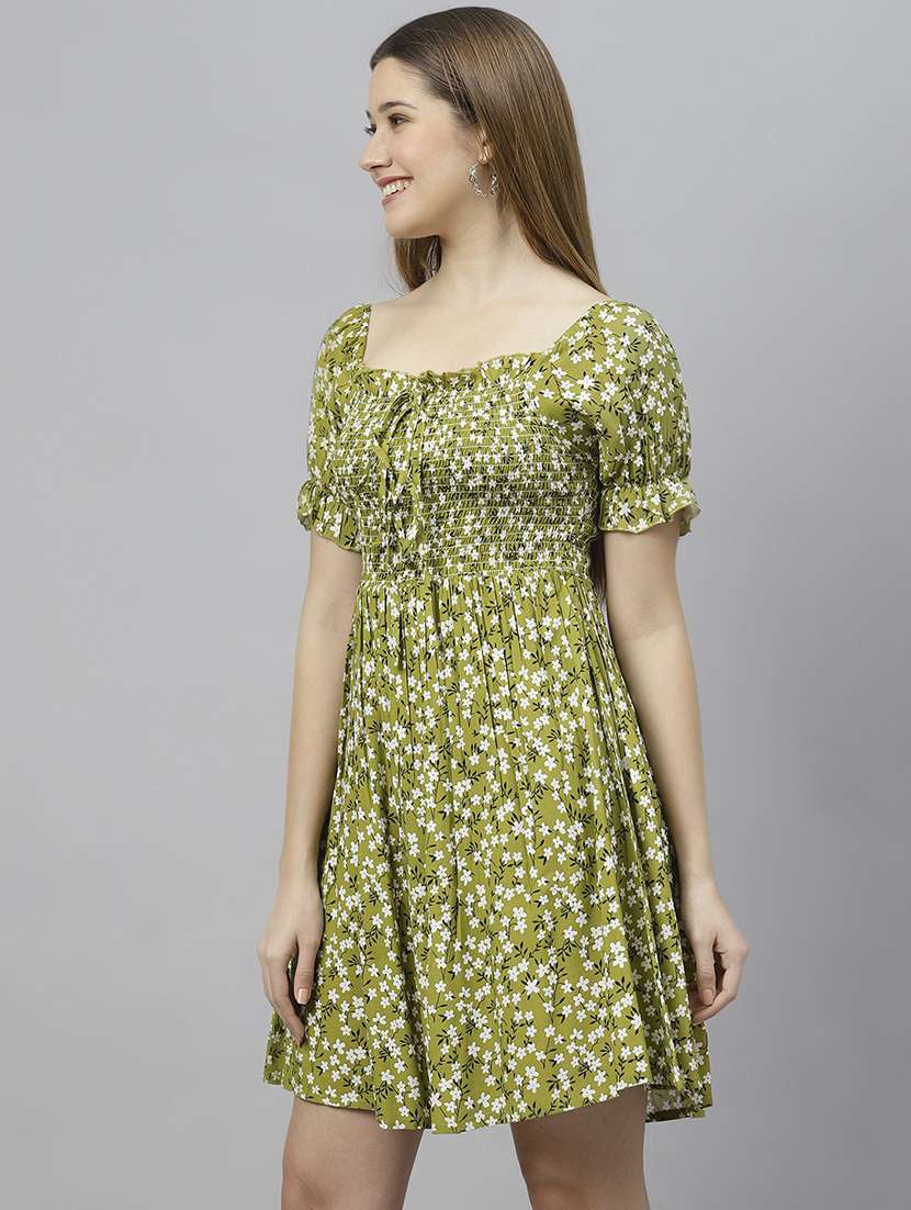 women green printed fit & flare dress - 21016659 -  Standard Image - 1