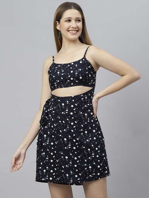 women navy blue printed fit & flare dress - 21016660 -  Standard Image - 0