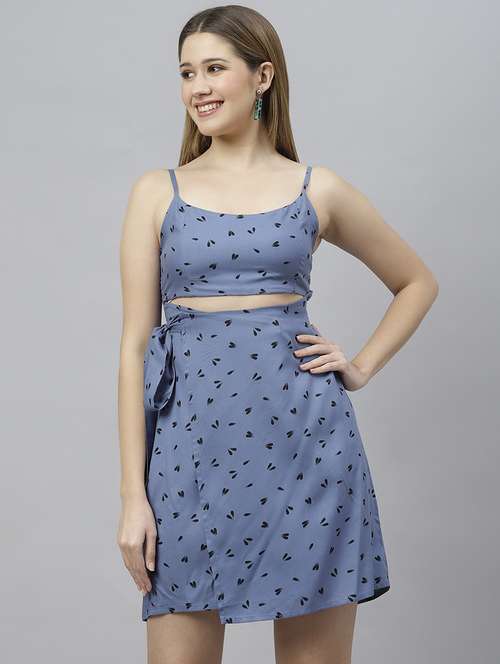 women light blue printed a-line dress - 21016661 -  Standard Image - 0