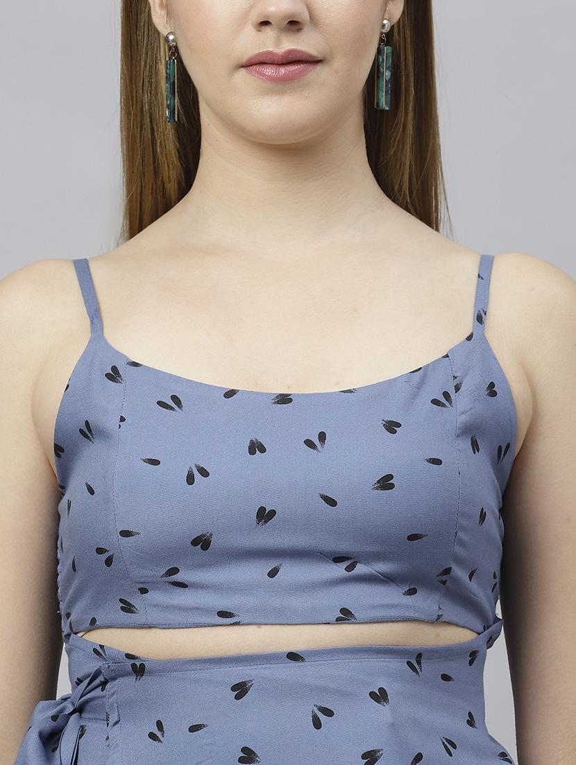 women light blue printed a-line dress - 21016661 - Standard Image - 4