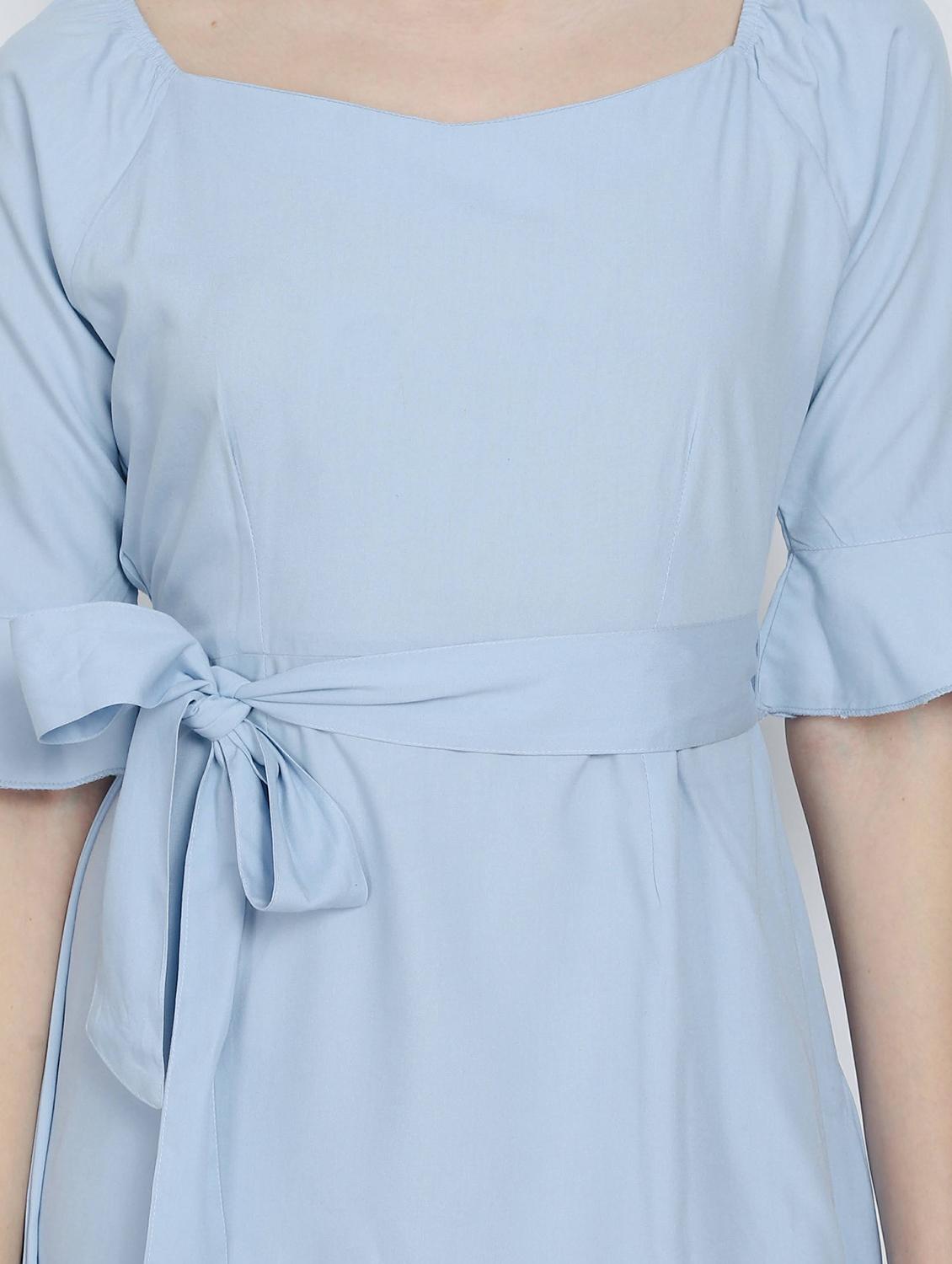 solid purist blue detailed a-line dress - 21016666 - Standard Image - 4