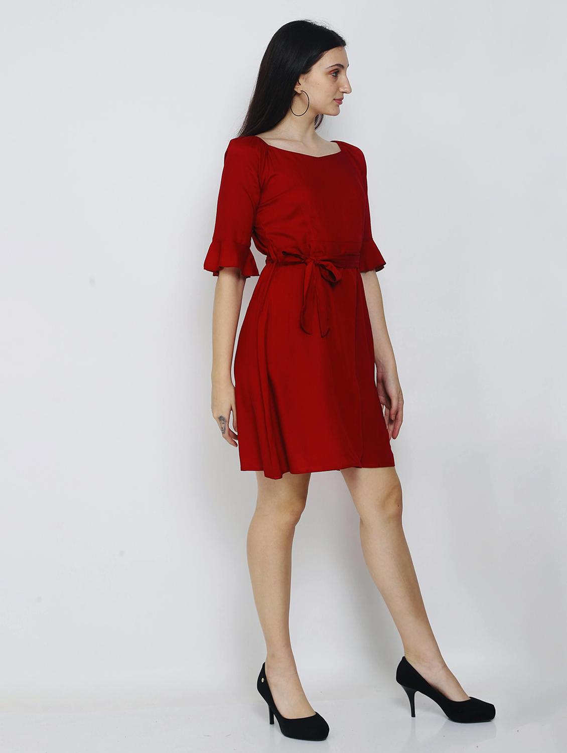 women maroon solid a-line dress - 21016669 - Standard Image - 1