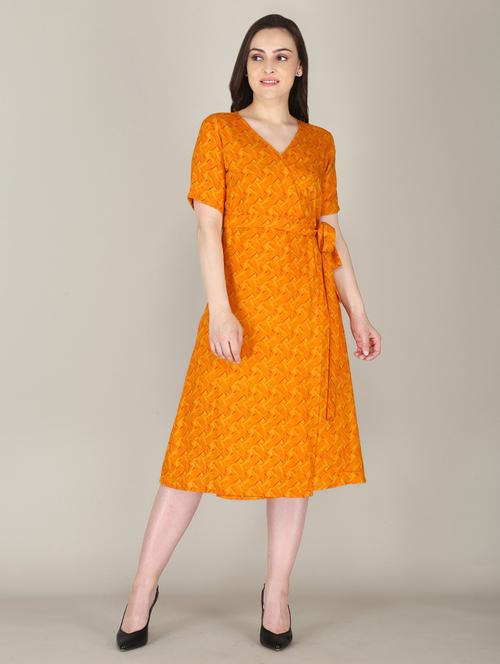 women orange printed a-line dress - 21016679 -  Standard Image - 0