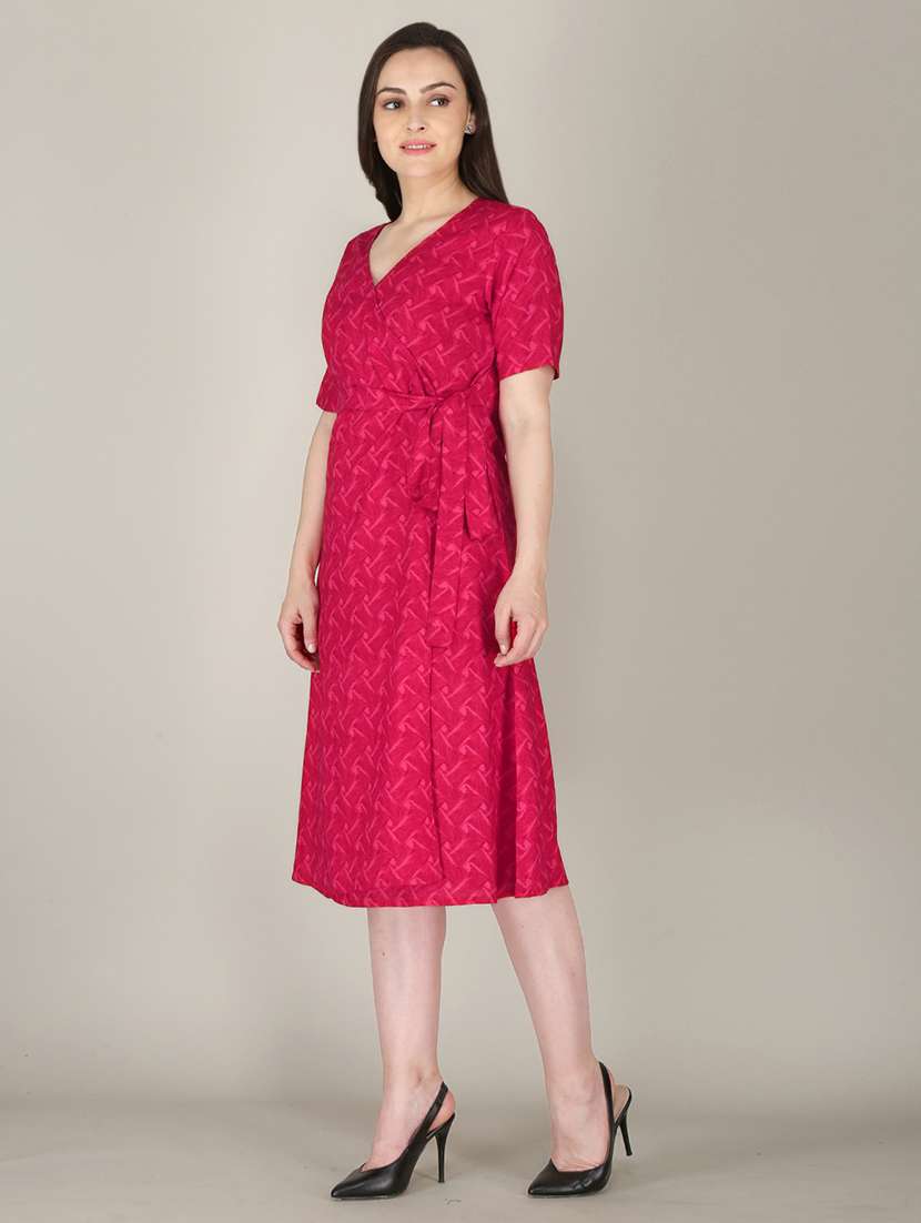 pink printed detailed a-line midi dress - 21016680 -  Standard Image - 1