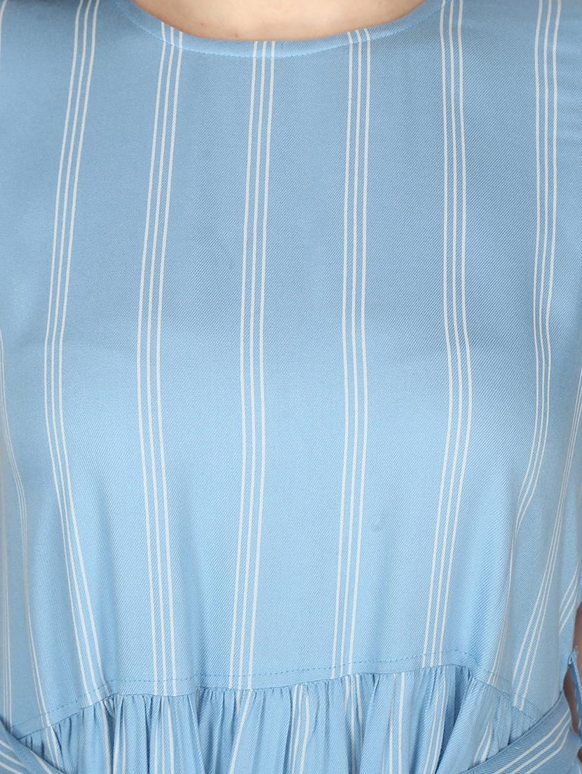 light blue striped printed detailed midi dress - 21016684 - Standard Image - 4