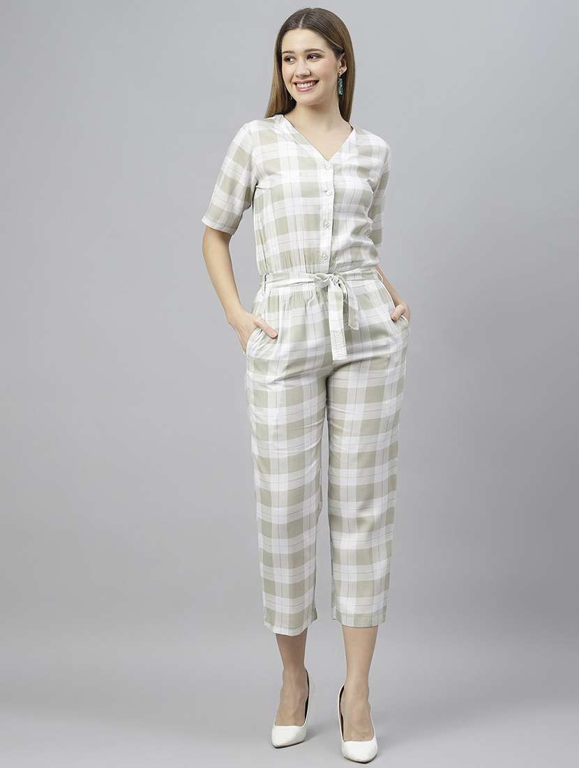 women white checks full leg jumpsuit