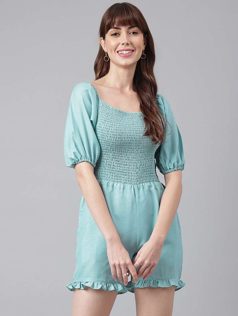 women round neck solid romper