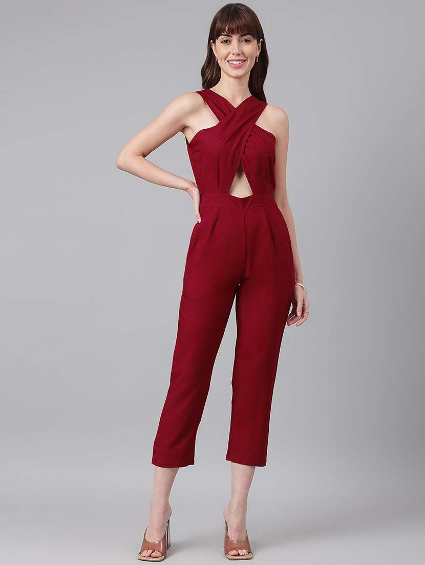 maroon rayon full leg  jumpsuit